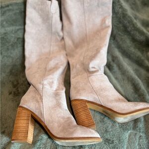 Vici Suede Heeled Boots - Cream